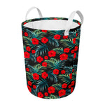Tropical Hibiscus Leaves Pattern Print Round Laundry Basket