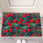 Tropical Hibiscus Leaves Pattern Print Rubber Doormat