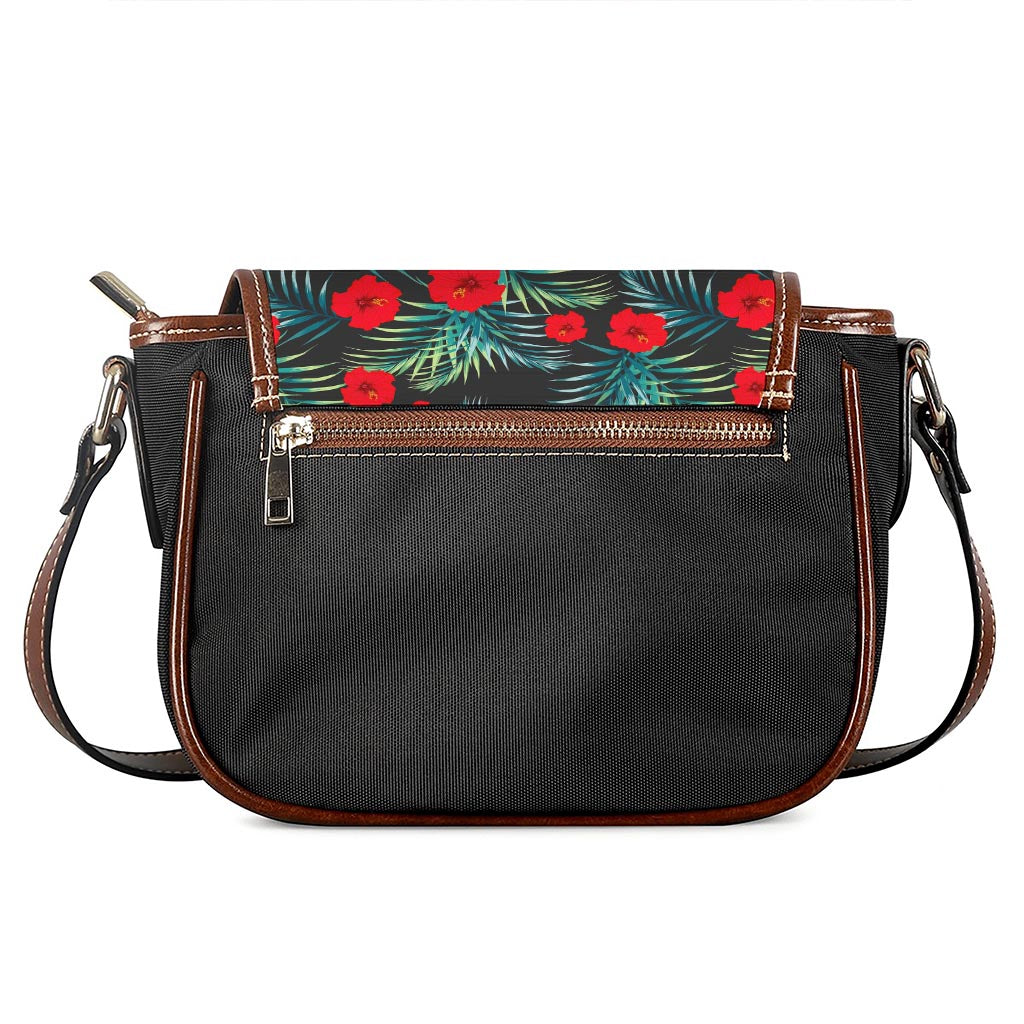 Tropical Hibiscus Leaves Pattern Print Saddle Bag