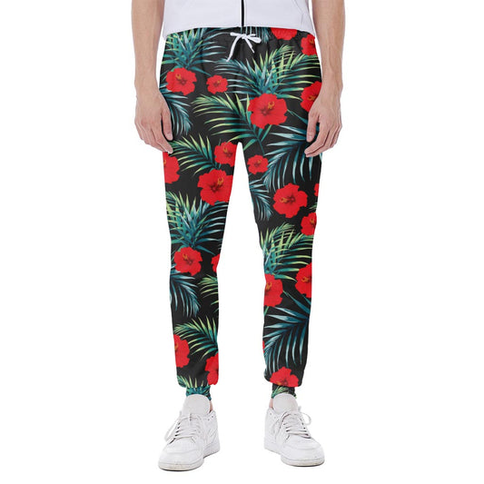 Tropical Hibiscus Leaves Pattern Print Scuba Joggers