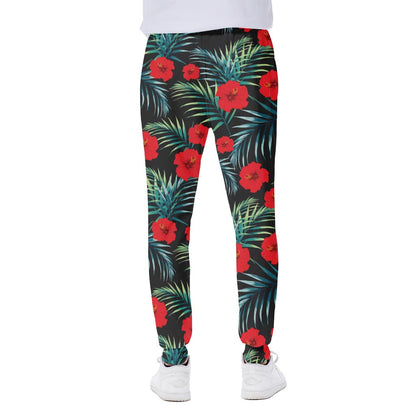 Tropical Hibiscus Leaves Pattern Print Scuba Joggers