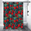 Tropical Hibiscus Leaves Pattern Print Shower Curtain