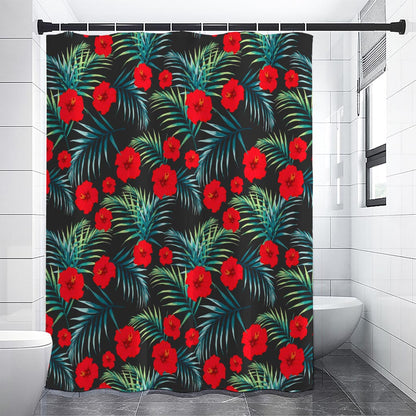 Tropical Hibiscus Leaves Pattern Print Shower Curtain