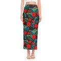 Tropical Hibiscus Leaves Pattern Print Side Slit Maxi Skirt