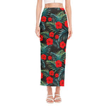 Tropical Hibiscus Leaves Pattern Print Side Slit Maxi Skirt