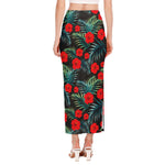 Tropical Hibiscus Leaves Pattern Print Side Slit Maxi Skirt