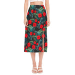 Tropical Hibiscus Leaves Pattern Print Side Slit Midi Skirt