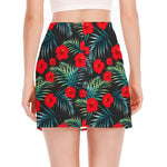 Tropical Hibiscus Leaves Pattern Print Side Slit Mini Skirt