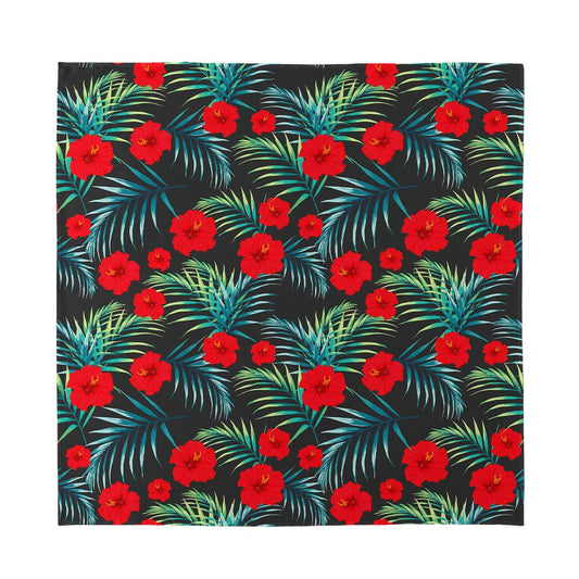 Tropical Hibiscus Leaves Pattern Print Silk Bandana