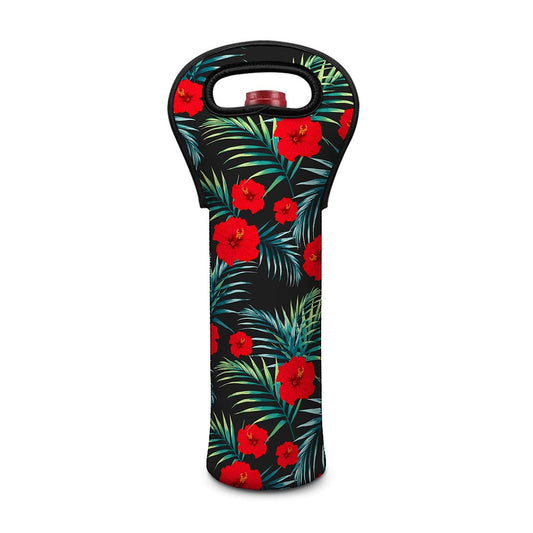 Tropical Hibiscus Leaves Pattern Print Single Neoprene Wine Tote