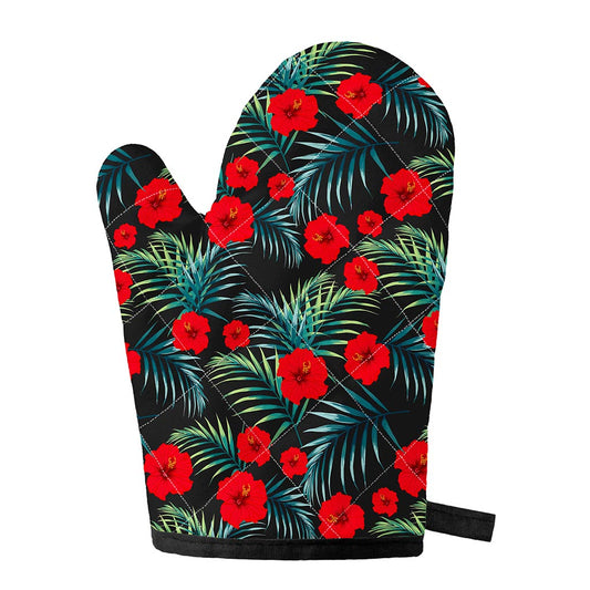 Tropical Hibiscus Leaves Pattern Print Single Oven Mitt