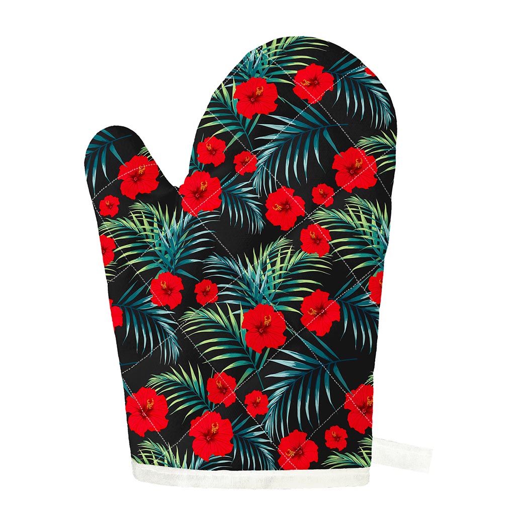 Tropical Hibiscus Leaves Pattern Print Single Oven Mitt