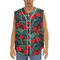Tropical Hibiscus Leaves Pattern Print Sleeveless Baseball Jersey