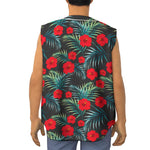 Tropical Hibiscus Leaves Pattern Print Sleeveless Baseball Jersey