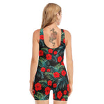 Tropical Hibiscus Leaves Pattern Print Sleeveless One Piece Swimsuit