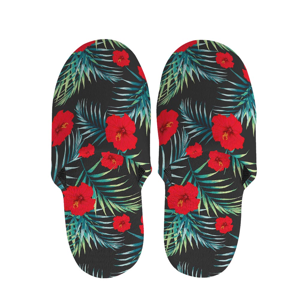 Tropical Hibiscus Leaves Pattern Print Slippers