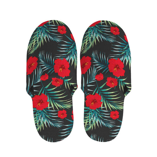 Tropical Hibiscus Leaves Pattern Print Slippers