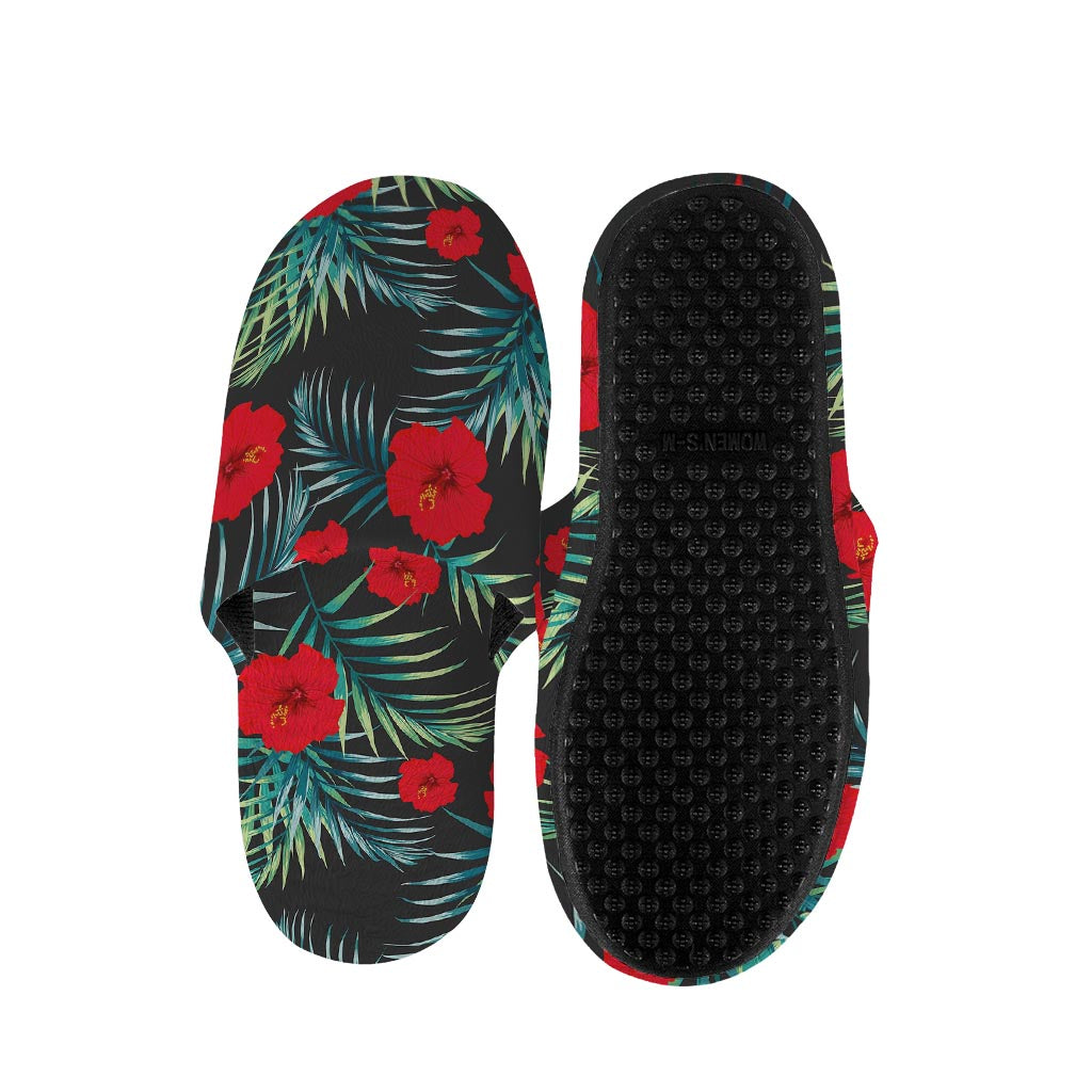Tropical Hibiscus Leaves Pattern Print Slippers