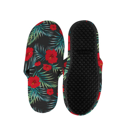 Tropical Hibiscus Leaves Pattern Print Slippers