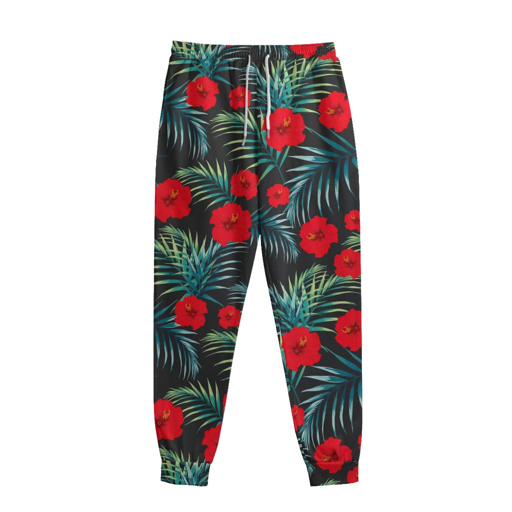 Tropical Hibiscus Leaves Pattern Print Sweatpants