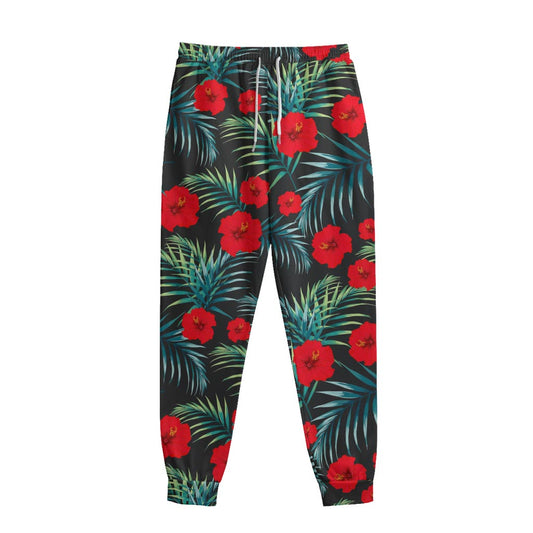 Tropical Hibiscus Leaves Pattern Print Sweatpants