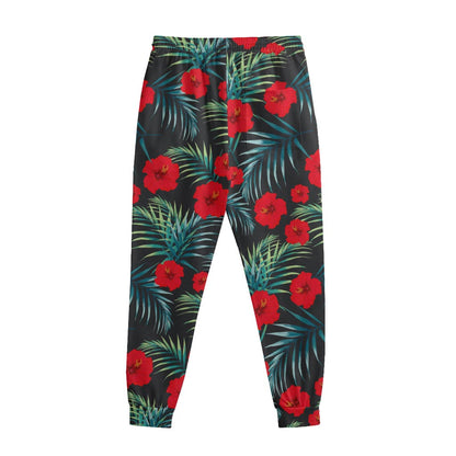 Tropical Hibiscus Leaves Pattern Print Sweatpants