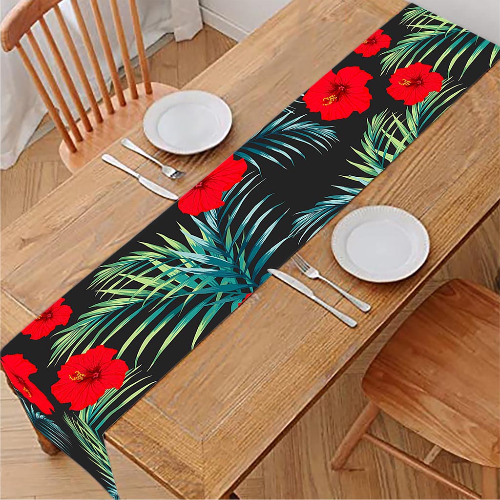 Tropical Hibiscus Leaves Pattern Print Table Runner