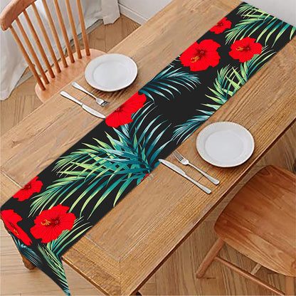 Tropical Hibiscus Leaves Pattern Print Table Runner