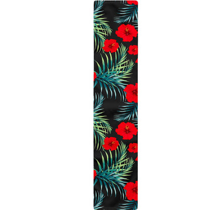 Tropical Hibiscus Leaves Pattern Print Table Runner