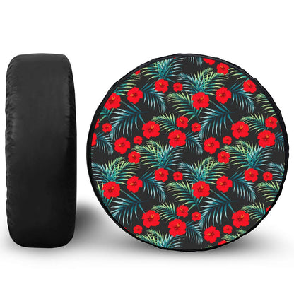 Tropical Hibiscus Leaves Pattern Print Tire Cover