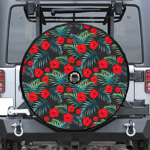 Tropical Hibiscus Leaves Pattern Print Tire Cover With Camera Hole