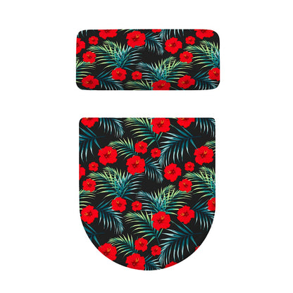 Tropical Hibiscus Leaves Pattern Print Toilet Lid And Tank Cover Set