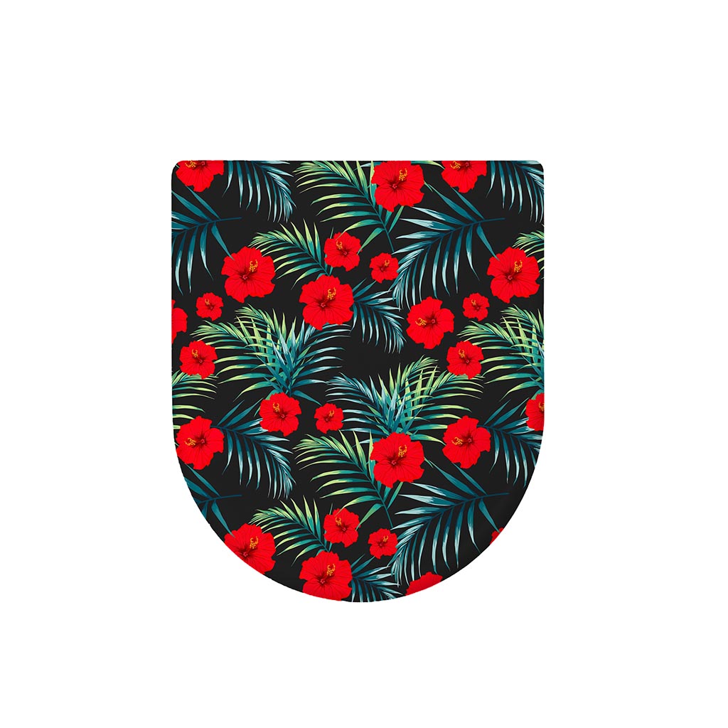 Tropical Hibiscus Leaves Pattern Print Toilet Lid Cover