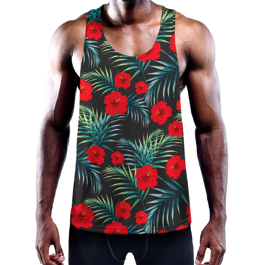 Tropical Hibiscus Leaves Pattern Print Training Tank Top