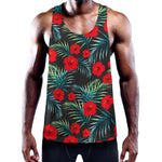 Tropical Hibiscus Leaves Pattern Print Training Tank Top