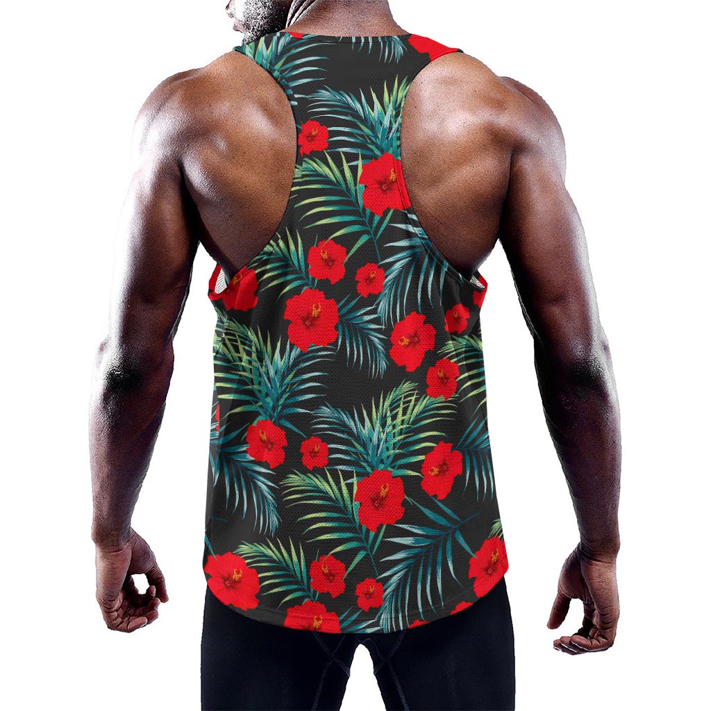 Tropical Hibiscus Leaves Pattern Print Training Tank Top