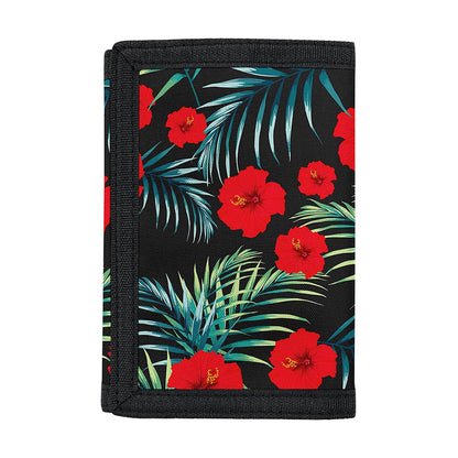Tropical Hibiscus Leaves Pattern Print Trifold Wallet
