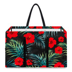Tropical Hibiscus Leaves Pattern Print Utility Tote Bag