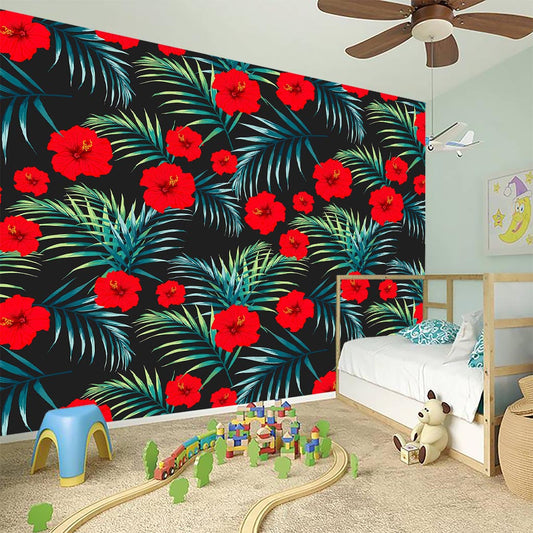 Tropical Hibiscus Leaves Pattern Print Wall Sticker