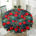 Tropical Hibiscus Leaves Pattern Print Waterproof Round Tablecloth
