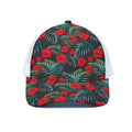 Tropical Hibiscus Leaves Pattern Print White Mesh Trucker Hat