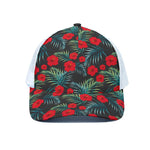 Tropical Hibiscus Leaves Pattern Print White Mesh Trucker Cap