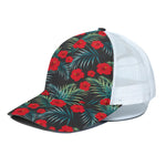 Tropical Hibiscus Leaves Pattern Print White Mesh Trucker Cap