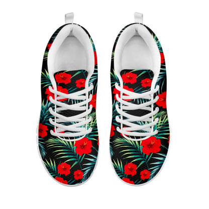 Tropical Hibiscus Leaves Pattern Print White Running Shoes
