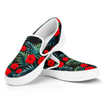 Tropical Hibiscus Leaves Pattern Print White Slip On Sneakers