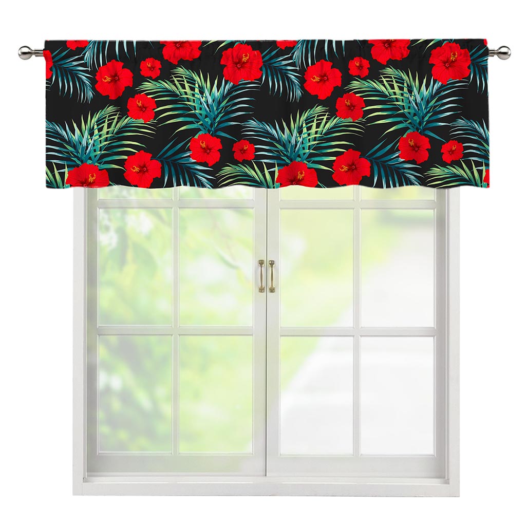 Tropical Hibiscus Leaves Pattern Print Window Valance