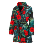 Tropical Hibiscus Leaves Pattern Print Women's Bathrobe