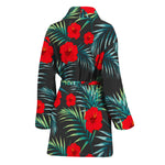 Tropical Hibiscus Leaves Pattern Print Women's Bathrobe
