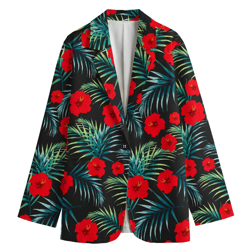 Tropical Hibiscus Leaves Pattern Print Women's Blazer
