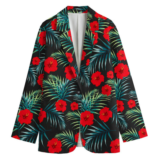 Tropical Hibiscus Leaves Pattern Print Women's Blazer